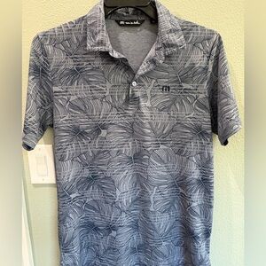 Travis Mathew Blue Leaf Pattern Polo Shirt